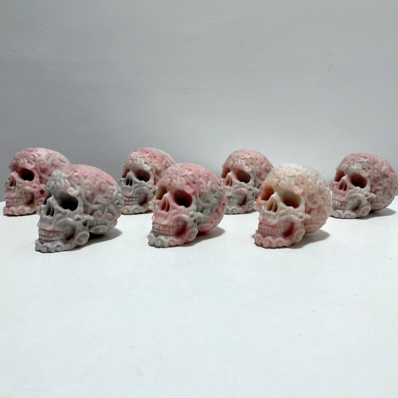 7 Pieces Pink Opal Skull Carving - Wholesale Crystals