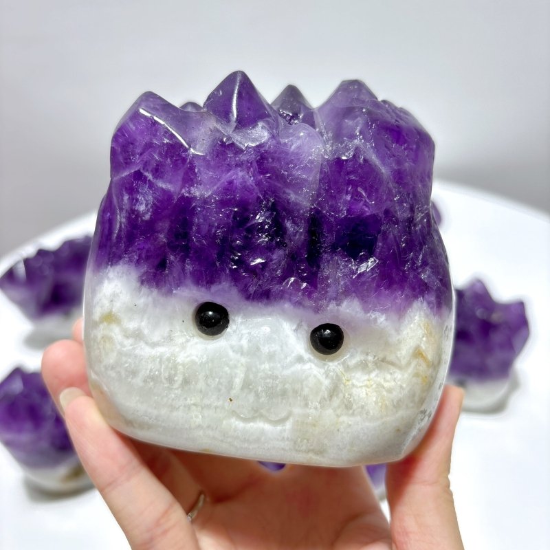 7 Pieces Polished Large Amethyst Teeth Cluster Groot Carving - Wholesale Crystals