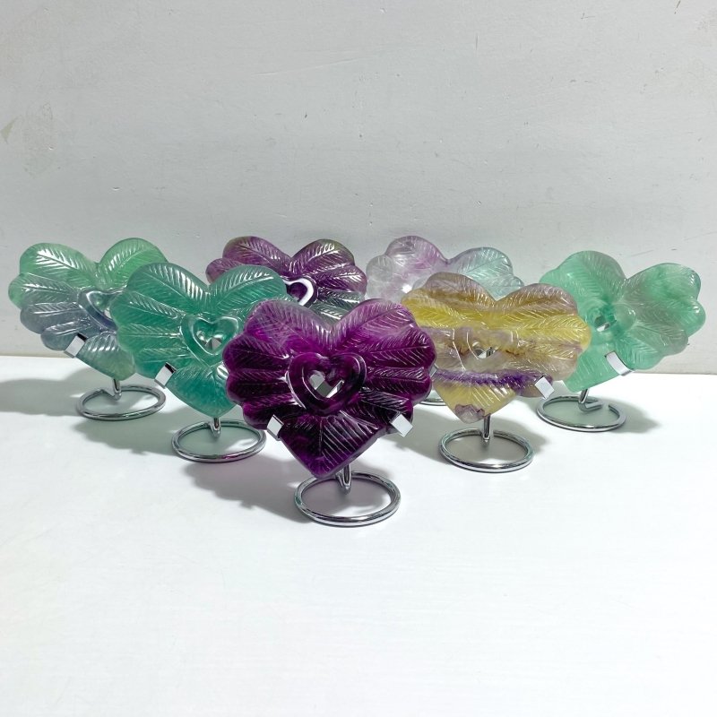 7 Pieces Rainbow Fluorite Heart Carving With Stand -Wholesale Crystals