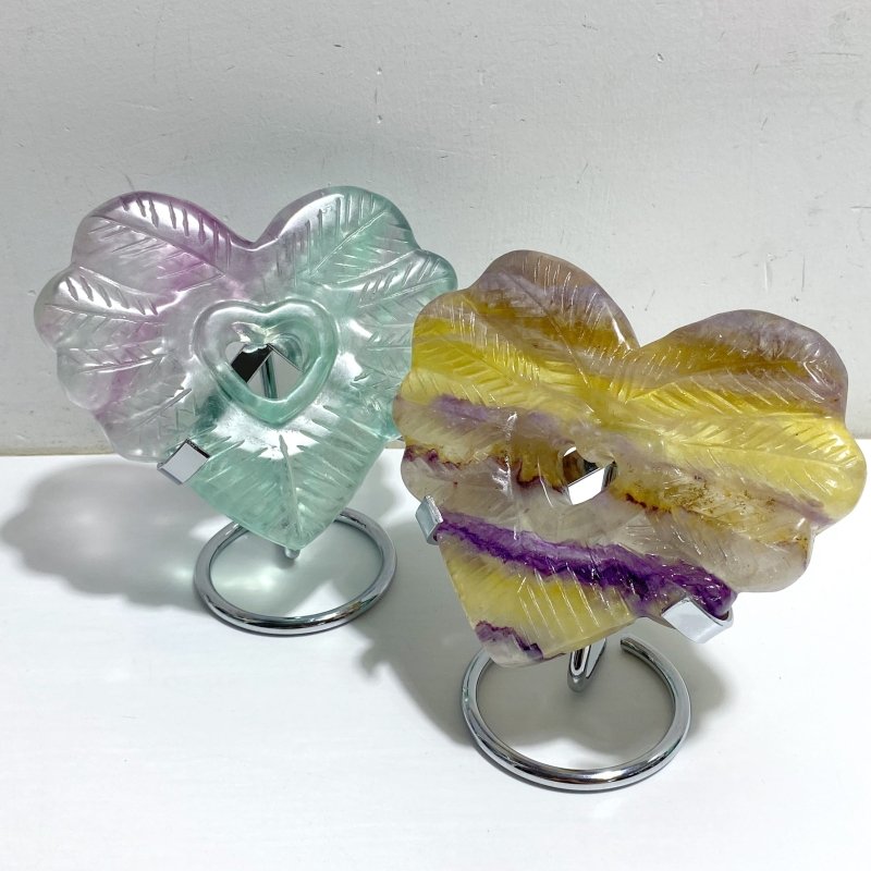 7 Pieces Rainbow Fluorite Heart Carving With Stand -Wholesale Crystals