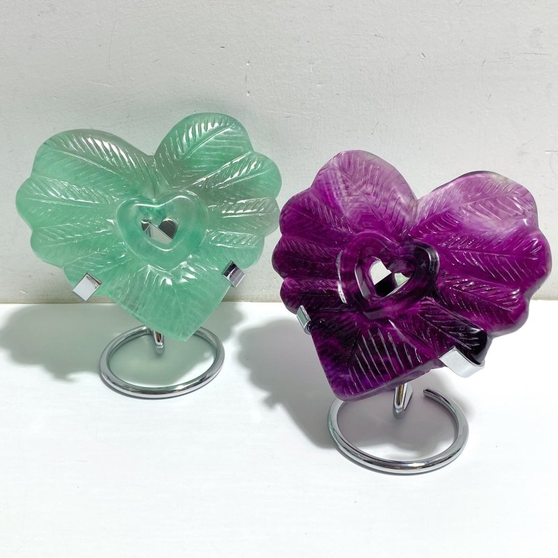 7 Pieces Rainbow Fluorite Heart Carving With Stand -Wholesale Crystals