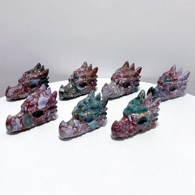 7 Pieces Unique Ocean Jasper Dragon Head Carving - Wholesale Crystals