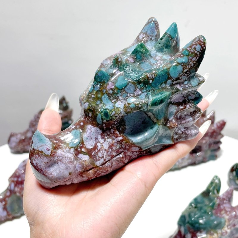 7 Pieces Unique Ocean Jasper Dragon Head Carving - Wholesale Crystals