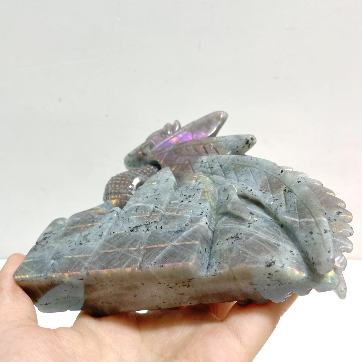 2 Pieces Beautiful Labradorite Flying Dragon Castle Carving