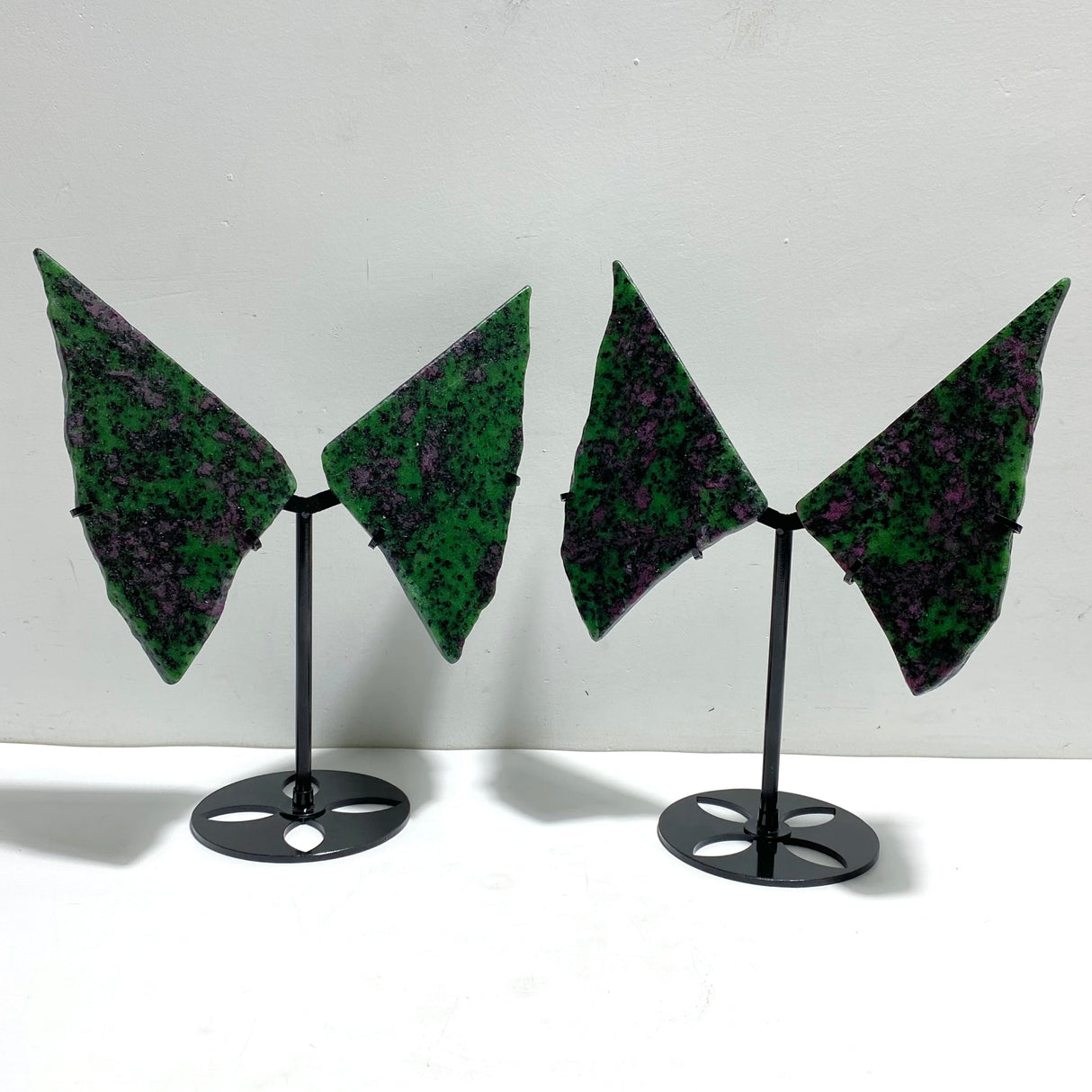 2 Pairs Ruby Zoisite Slab Wing With Stand