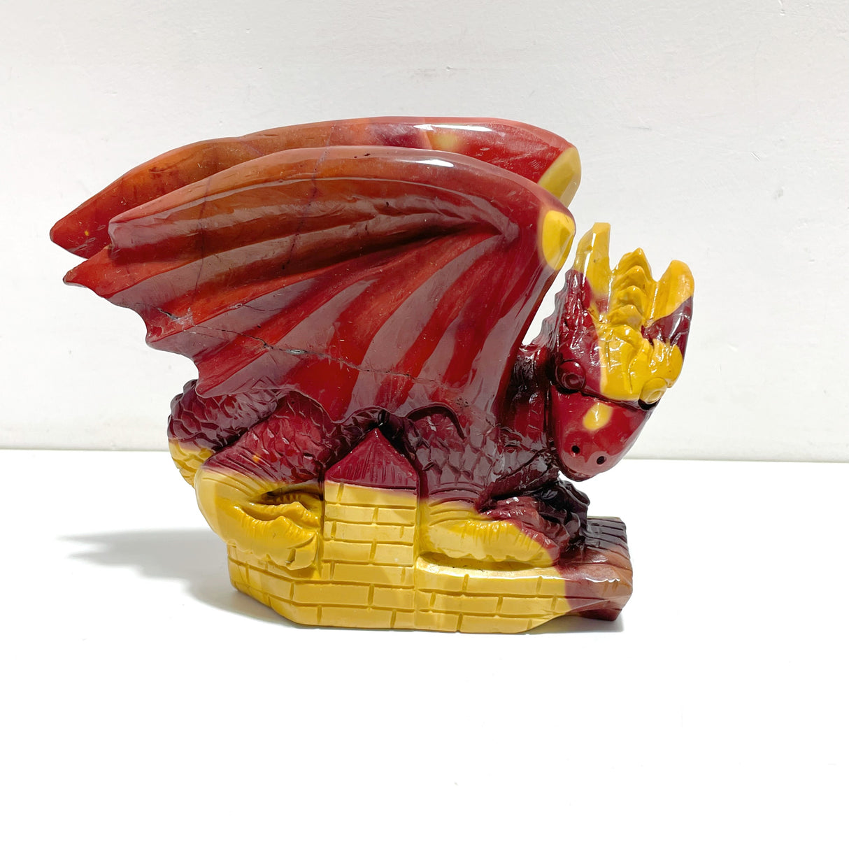 Unique Mookaite Flying Dragon Castle Carving