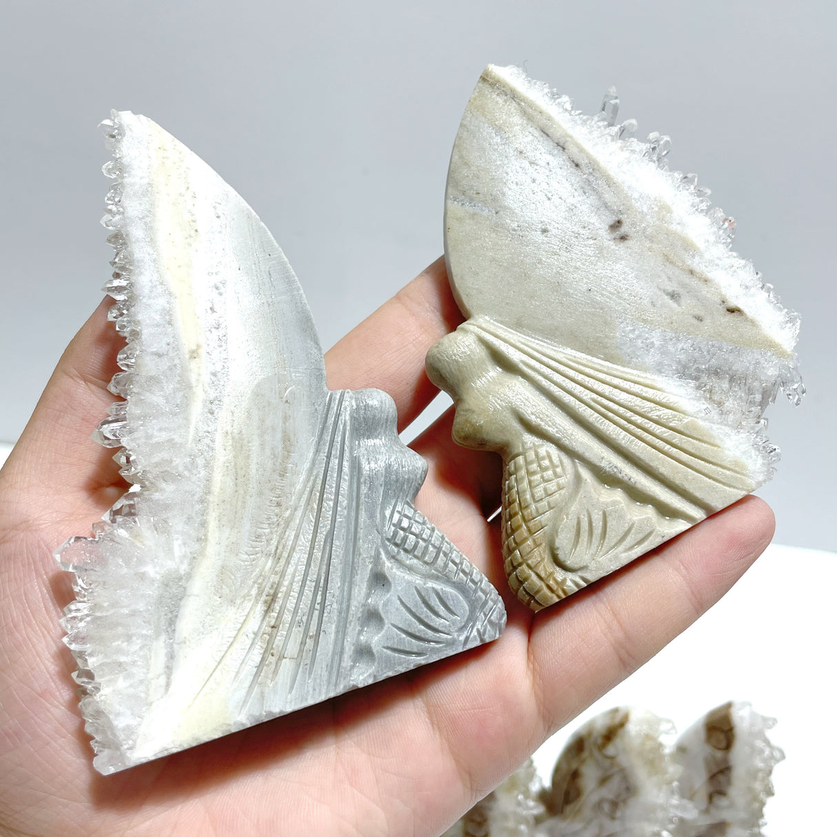 15 Pieces Clear Quartz Cluster Butterfly Fairy Carving