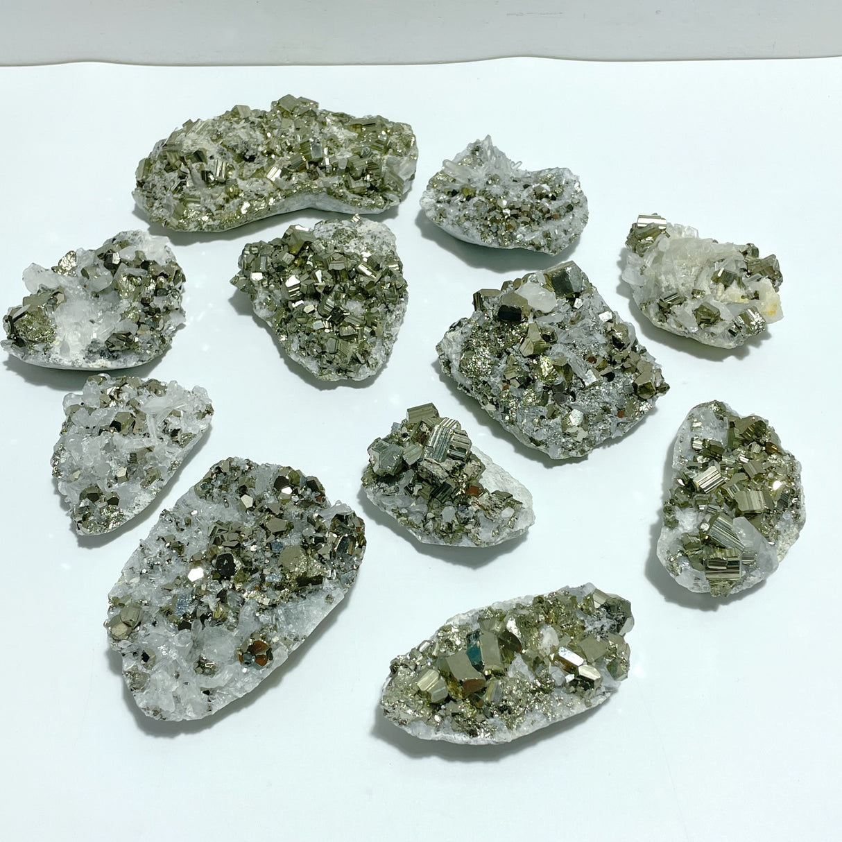 11 Pieces Pyrite Mixed Clear Quartz Cluster Specimen For Collection