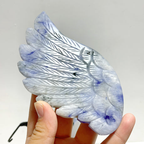 Unique Blue Aventurine Angel Wing Carving With Stand