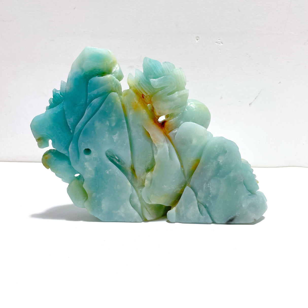 Beautiful Caribbean Calcite Two Dragons Playing with a Pearl Carving