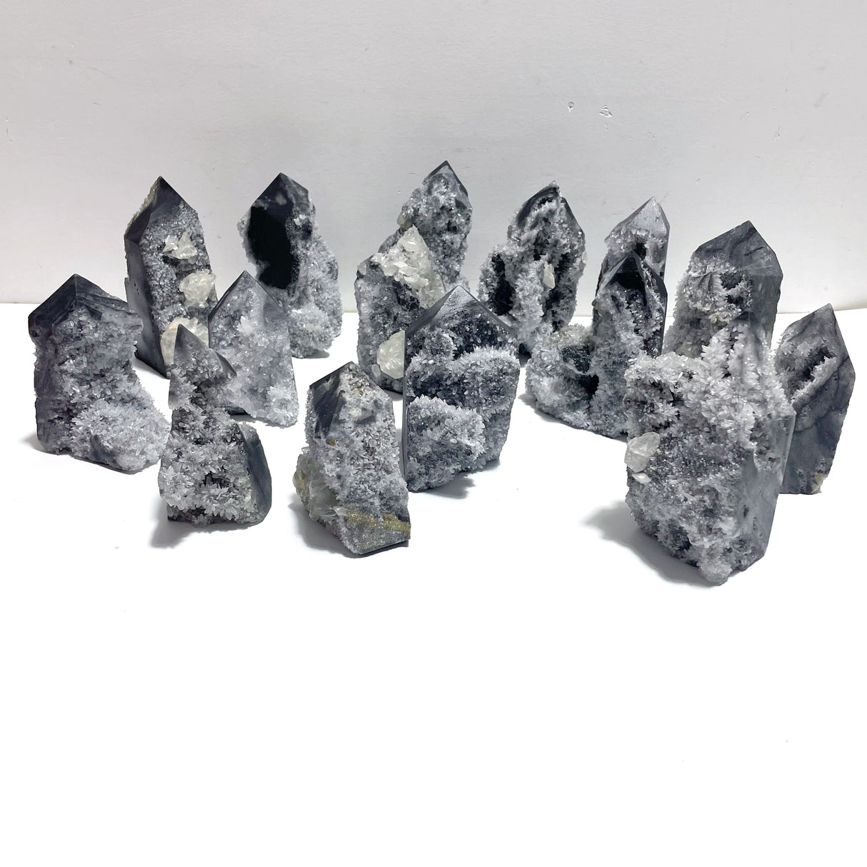 15 Pieces Black Clear Quartz Cluster Raw Side Point Tower