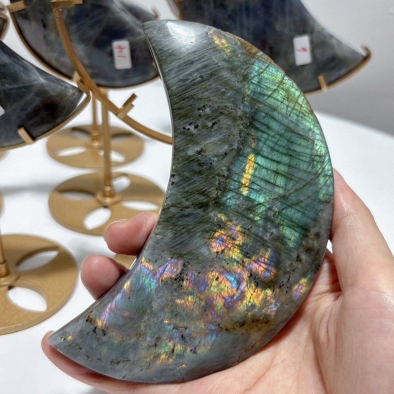 8 Pieces Beautiful Labradorite Moon Carving With Stand - Wholesale Crystals