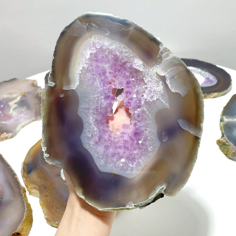 8 Pieces Beautiful Large Geode Amethyst Mixed Agate Slabs - Wholesale Crystals