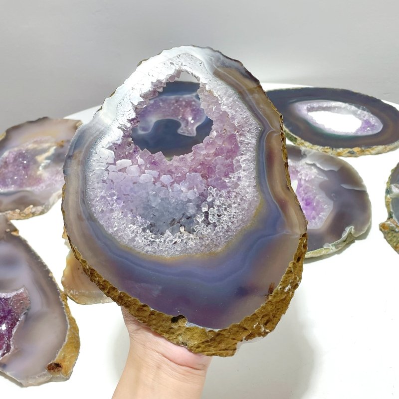 8 Pieces Beautiful Large Geode Amethyst Mixed Agate Slabs - Wholesale Crystals