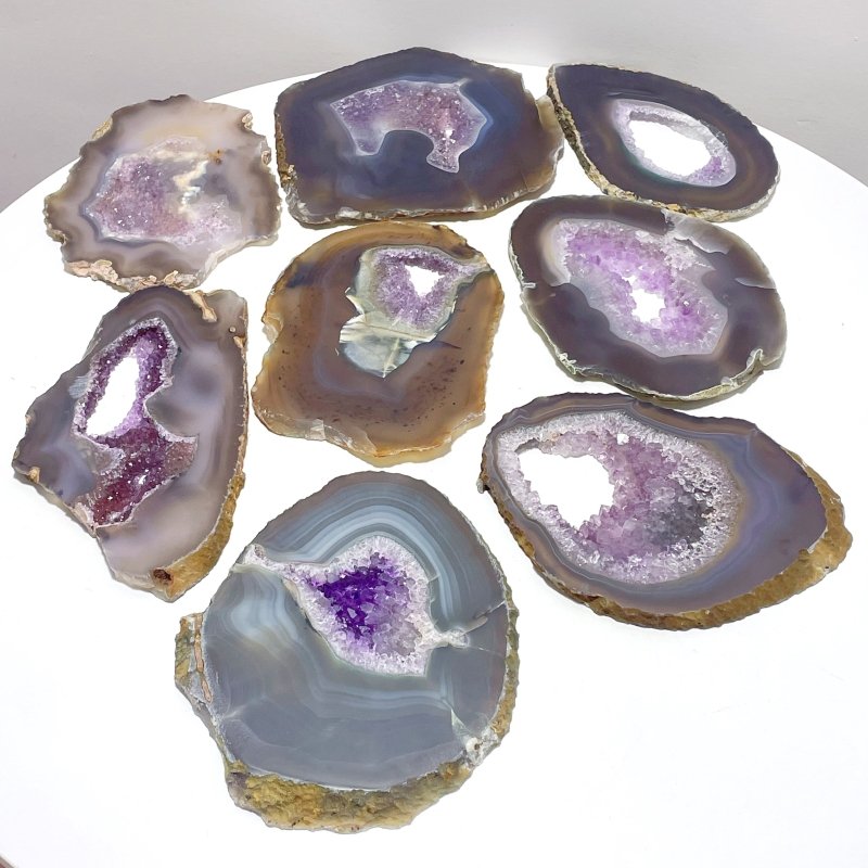 8 Pieces Beautiful Large Geode Amethyst Mixed Agate Slabs - Wholesale Crystals