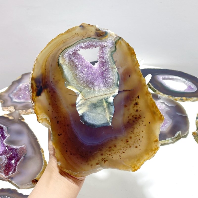 8 Pieces Beautiful Large Geode Amethyst Mixed Agate Slabs - Wholesale Crystals