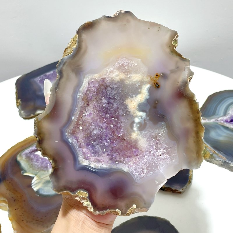 8 Pieces Beautiful Large Geode Amethyst Mixed Agate Slabs - Wholesale Crystals