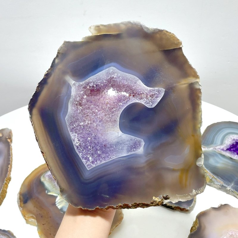 8 Pieces Beautiful Large Geode Amethyst Mixed Agate Slabs - Wholesale Crystals