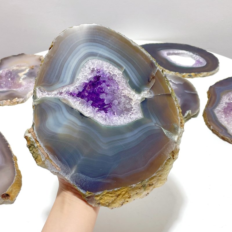 8 Pieces Beautiful Large Geode Amethyst Mixed Agate Slabs - Wholesale Crystals