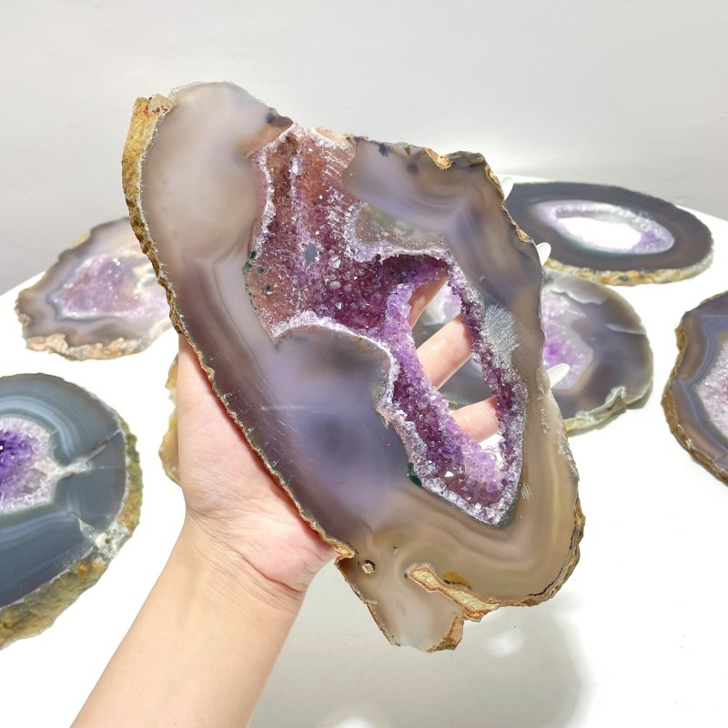 8 Pieces Beautiful Large Geode Amethyst Mixed Agate Slabs - Wholesale Crystals