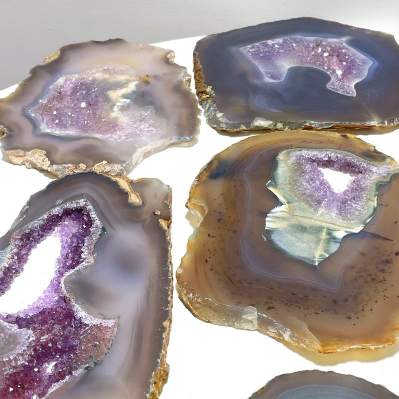 8 Pieces Beautiful Large Geode Amethyst Mixed Agate Slabs - Wholesale Crystals