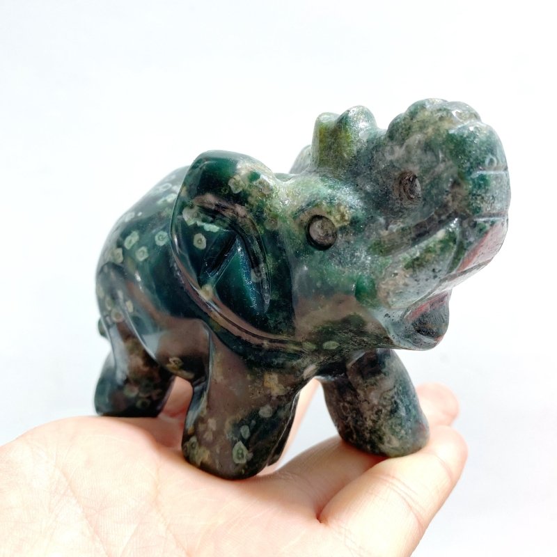 8 Pieces Beautiful Moss Agate Elephant Carving - Wholesale Crystals