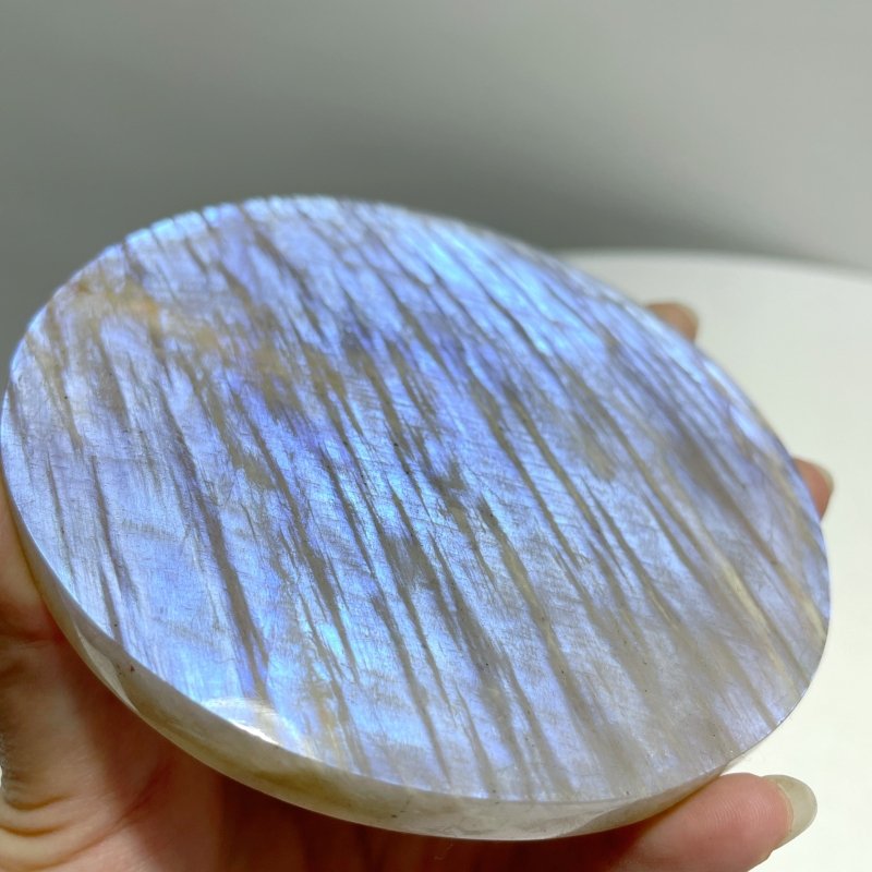 8 Pieces Blue Moonstone Round Plate Home Decoration With Plastic Base - Wholesale Crystals