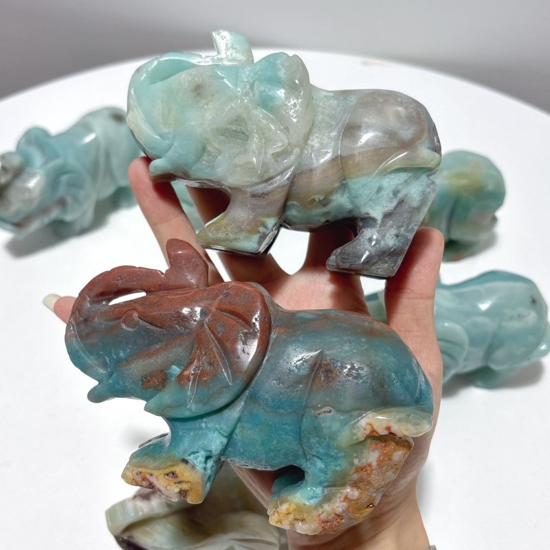 8 Pieces Caribbean Calcite Elephant Carving - Wholesale Crystals