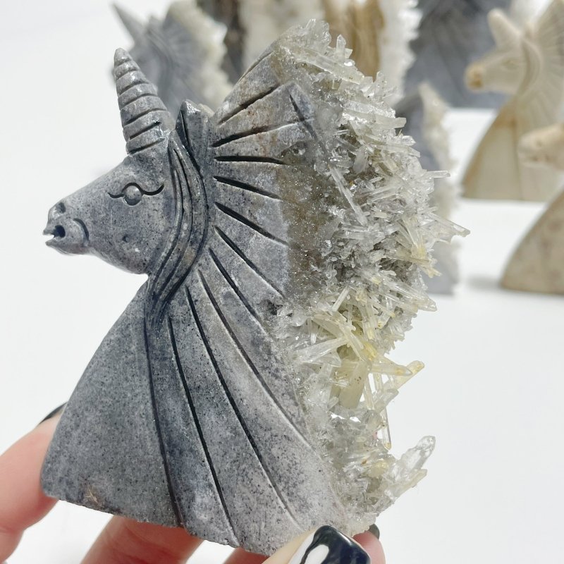 8 Pieces Clear Quartz Cluster Unicorn Carving - Wholesale Crystals