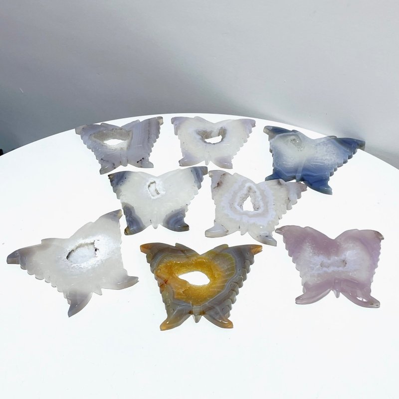 8 Pieces Geode Druzy Agate Butterfly Carving - Wholesale Crystals