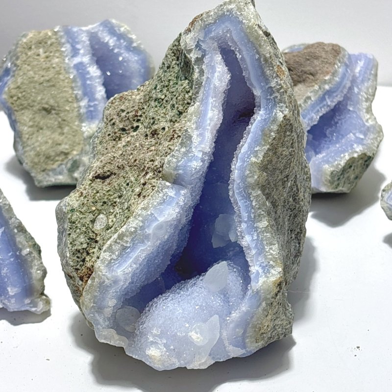 8 Pieces Large Blue Chalcedony Druzy Geode - Wholesale Crystals