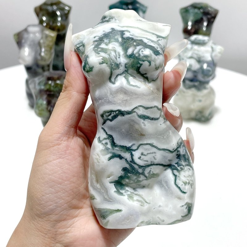 8 Pieces Large Moss Agate Goddess Carving - Wholesale Crystals