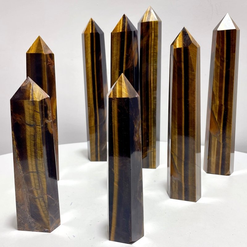 8 Pieces Large Tiger Eye Tower Points - Wholesale Crystals