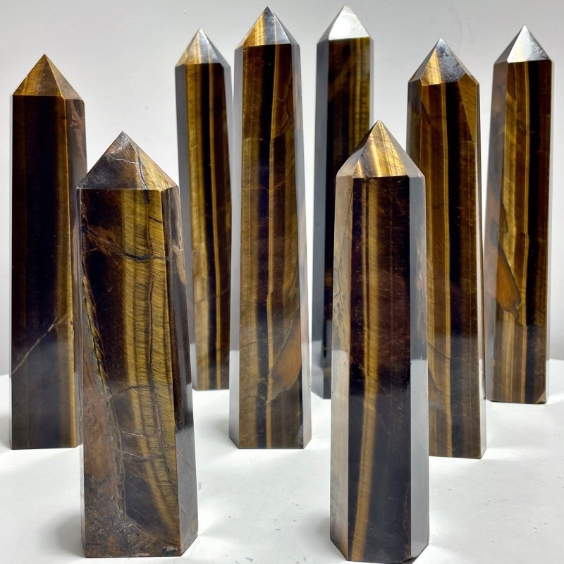 8 Pieces Large Tiger Eye Tower Points - Wholesale Crystals