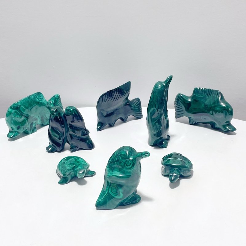 8 Pieces Malachite Sea Animals Carving - Wholesale Crystals