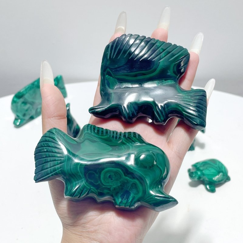 8 Pieces Malachite Sea Animals Carving - Wholesale Crystals