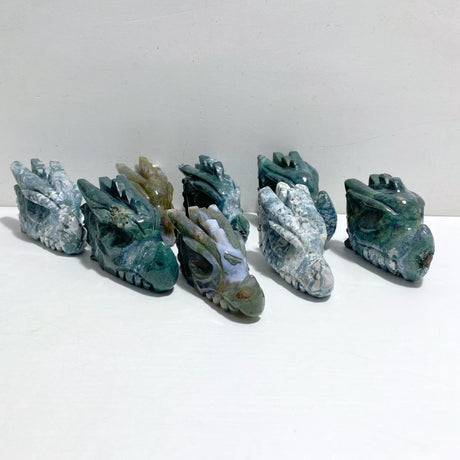 8 Pieces Moss Agate Dragon Head Carving Closeout -Wholesale Crystals