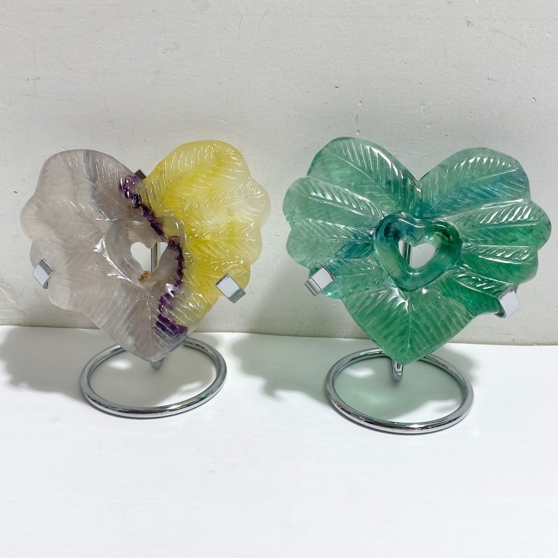 8 Pieces Rainbow Fluorite Heart With Stand -Wholesale Crystals