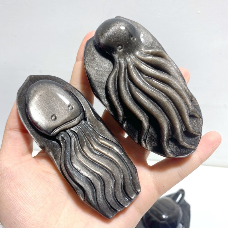 8 Pieces Silver Sheen Obsidian Animals Carving - Wholesale Crystals