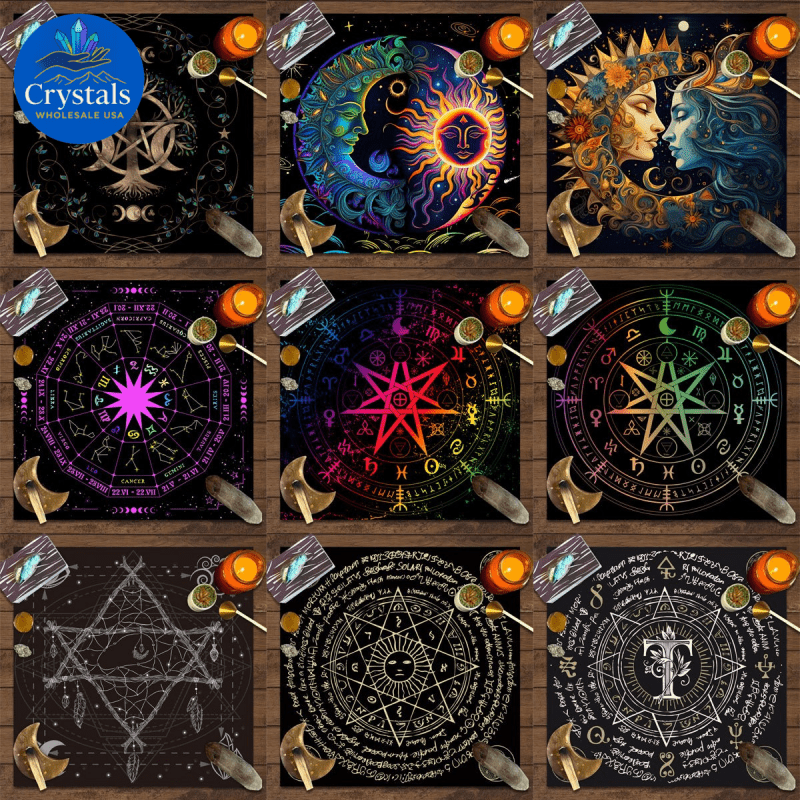 8 Vintage Rune Pentagram Tarot Tablecloth - Wholesale Crystals