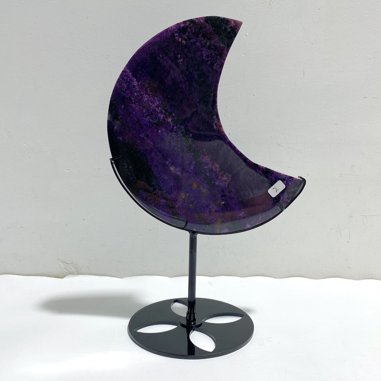Large Charoite Moon Carving With Stand #2