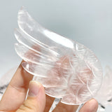 5 Pairs Unique Rose Quartz Angel Wing Carving With Stand