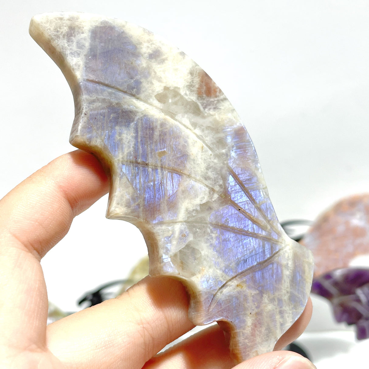 5 Pairs Flying Dragon Wing With Stand Chevron Amethyst Pink Agate