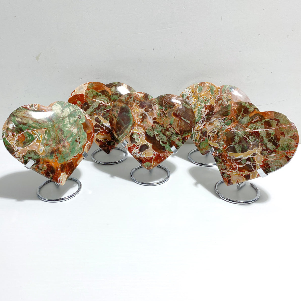 5 Pieces Large Money Agate Heart With Stand