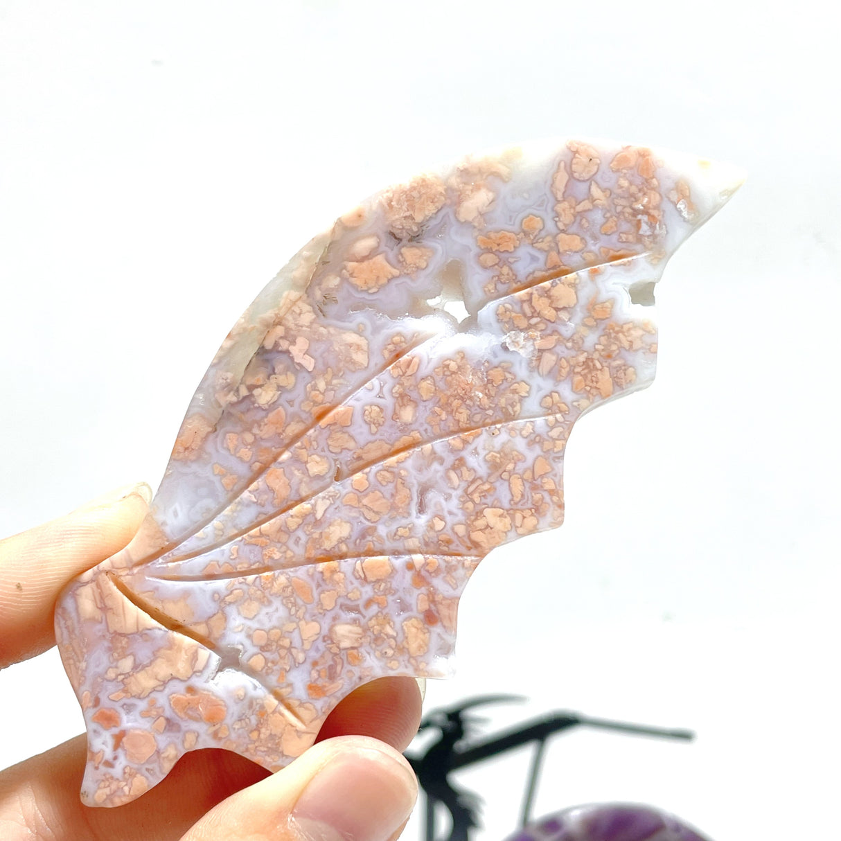 5 Pairs Flying Dragon Wing With Stand Chevron Amethyst Pink Agate