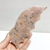 Pink Agate Flying Dragon Wing Carving With Stand