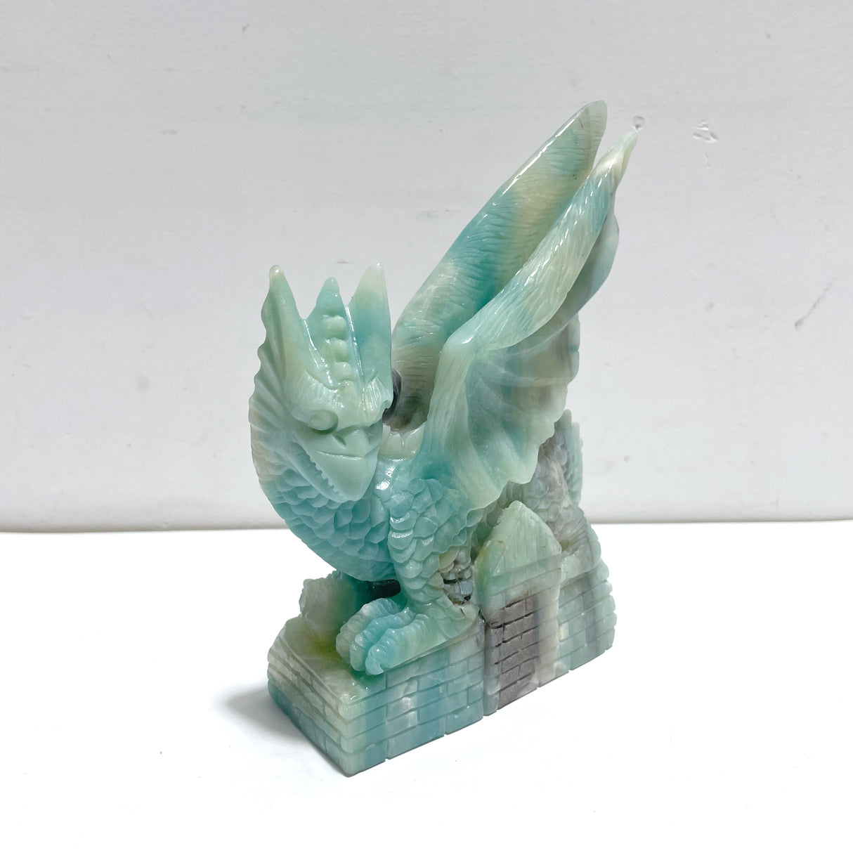 Unique Caribbean Calcite Mixed Pyrite Flying Dragon Castle Carving