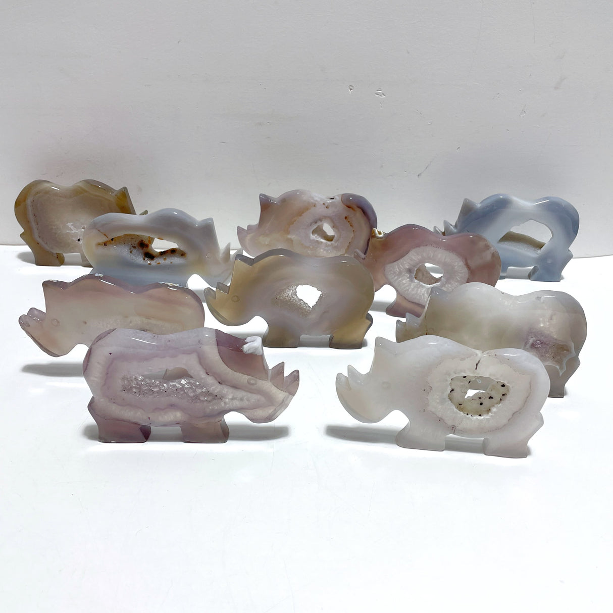 10 Pieces Geode Druzy Agate Rhino Carving
