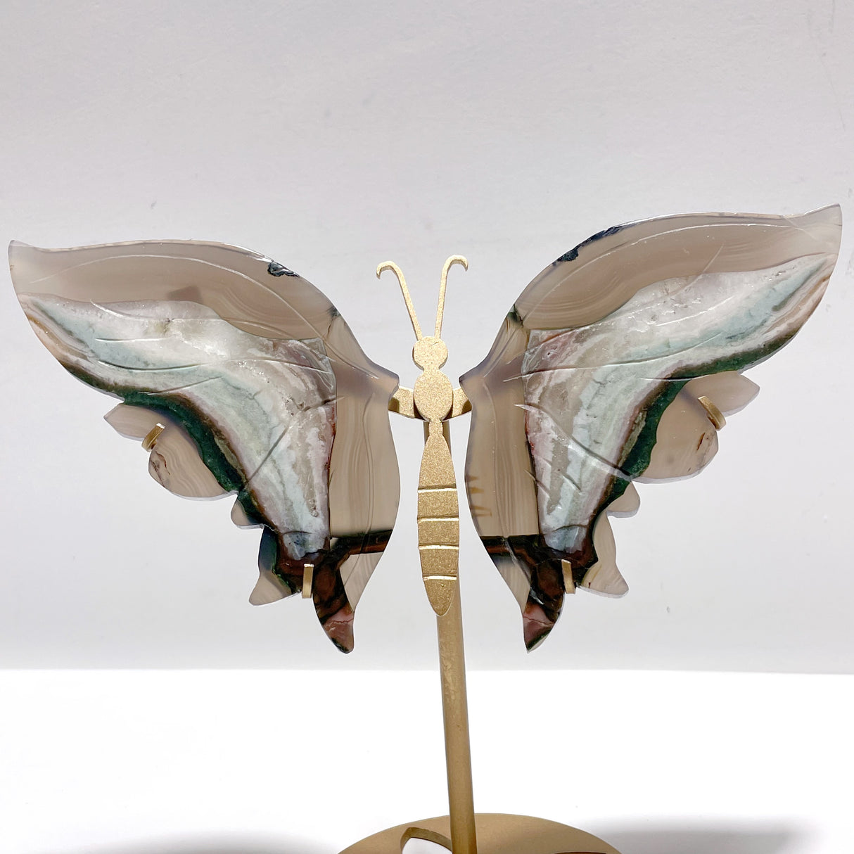 Stripe Agate Symmetry Butterfly Wing Carving With Stand