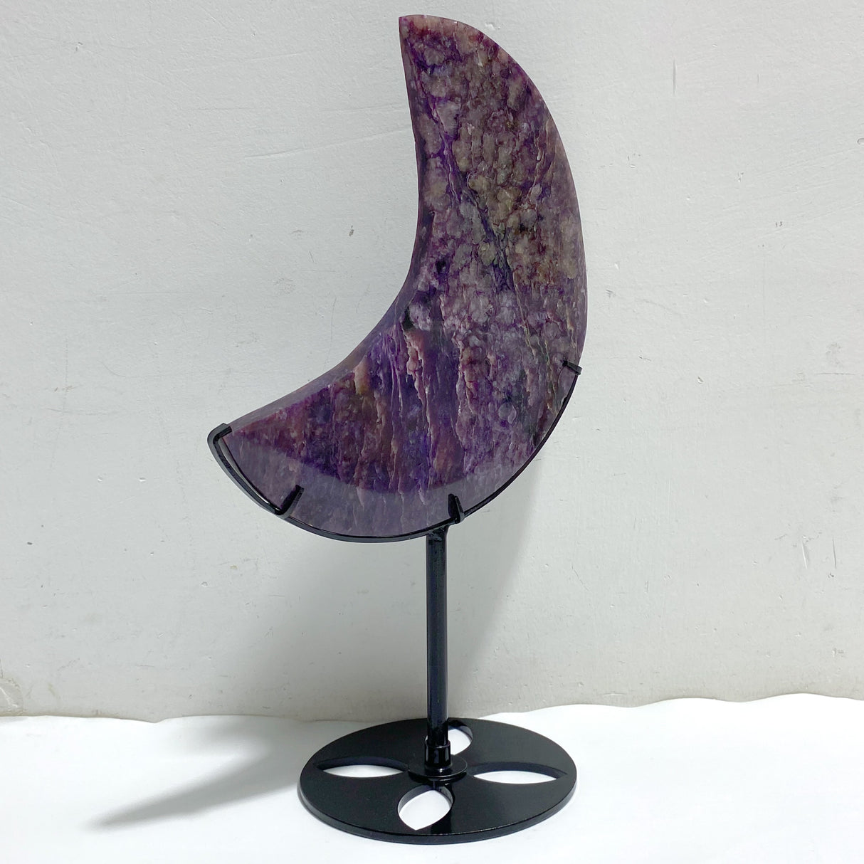 Large Charoite Moon Carving With Stand #11